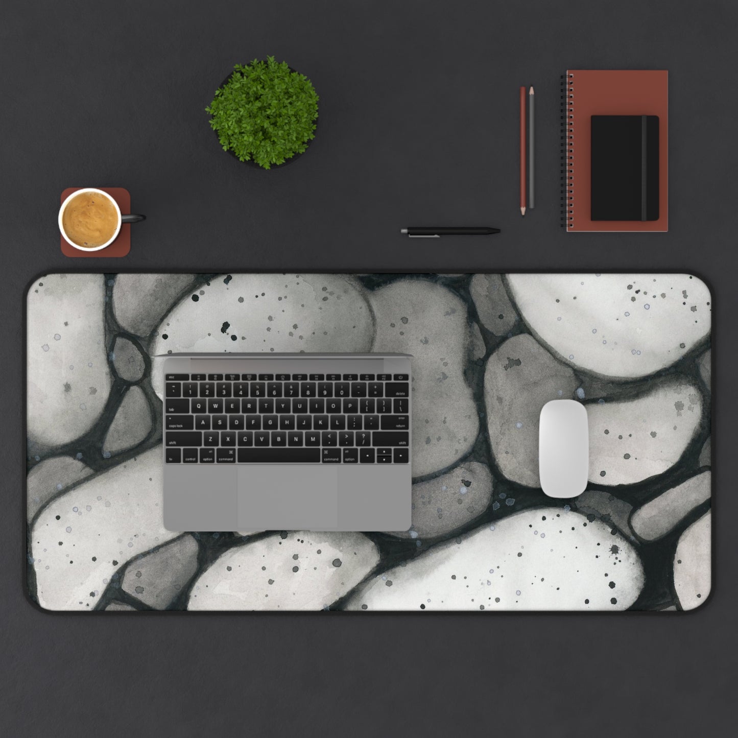 Black and White Rocks Desk Mat