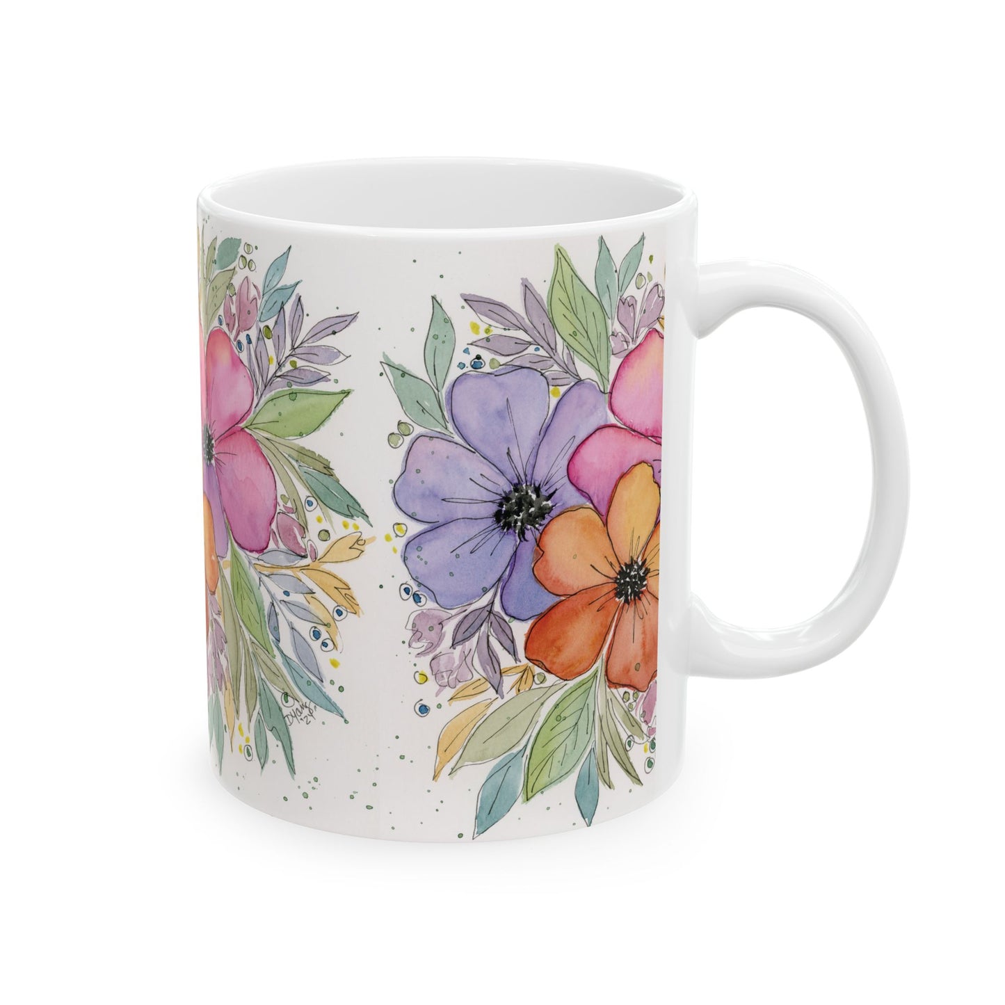Pastel Flowers Ceramic Mug, (11oz)