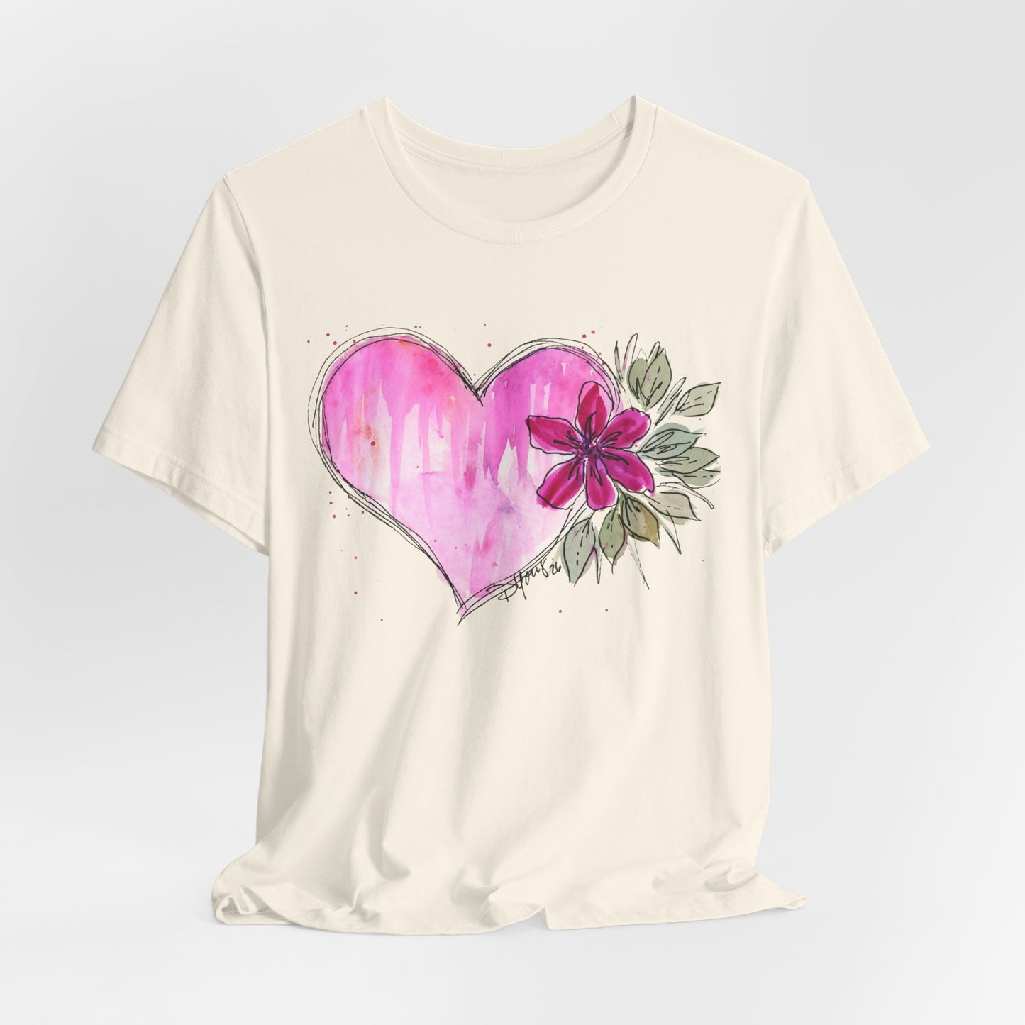 Pink Heart Flowers Jersey Short Sleeve Tee