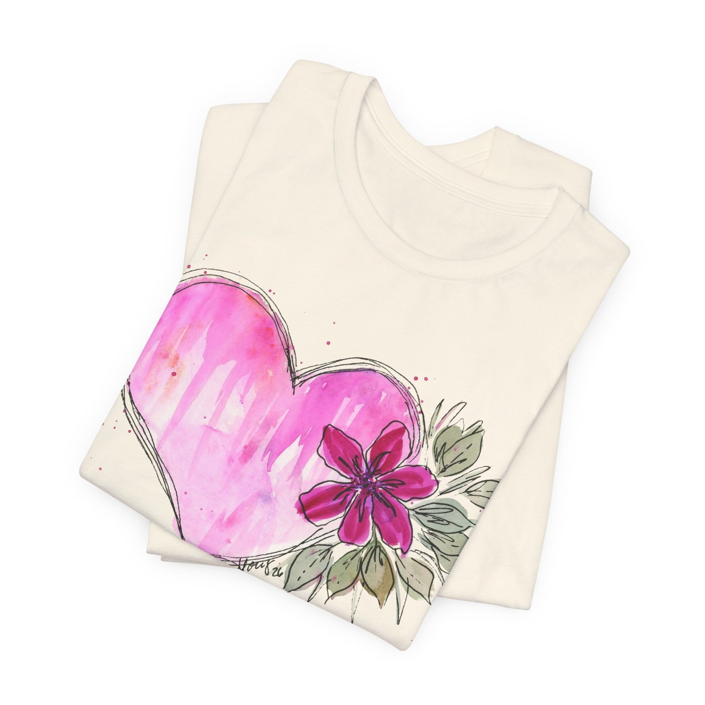 Pink Heart Flowers Jersey Short Sleeve Tee