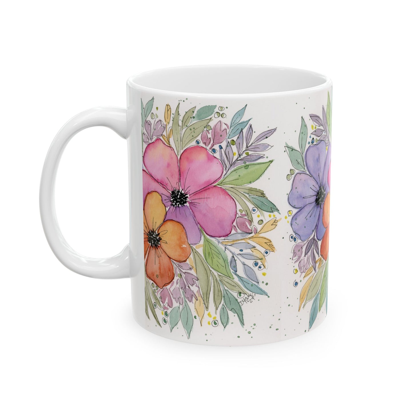 Pastel Flowers Ceramic Mug, (11oz)
