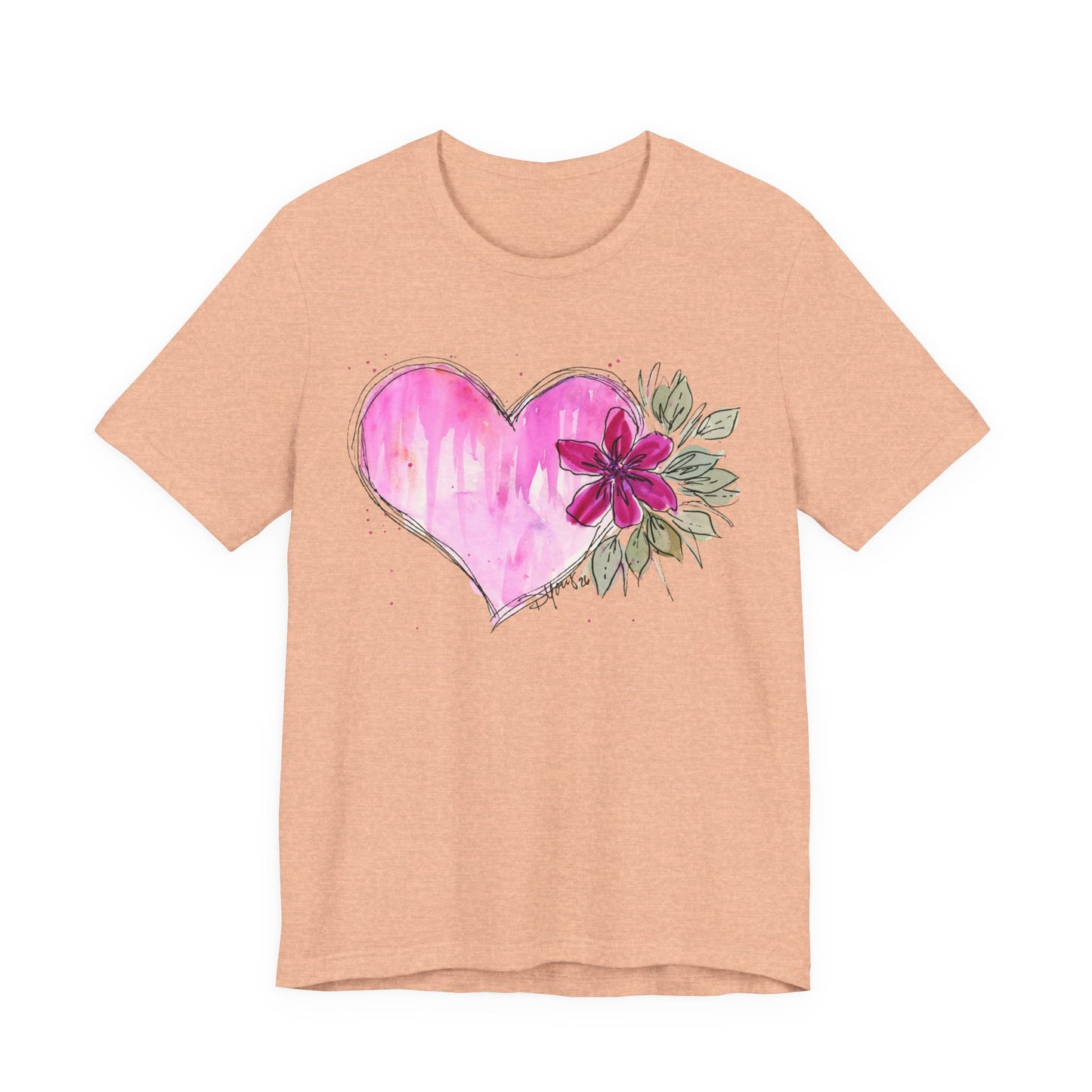 Pink Heart Flowers Jersey Short Sleeve Tee