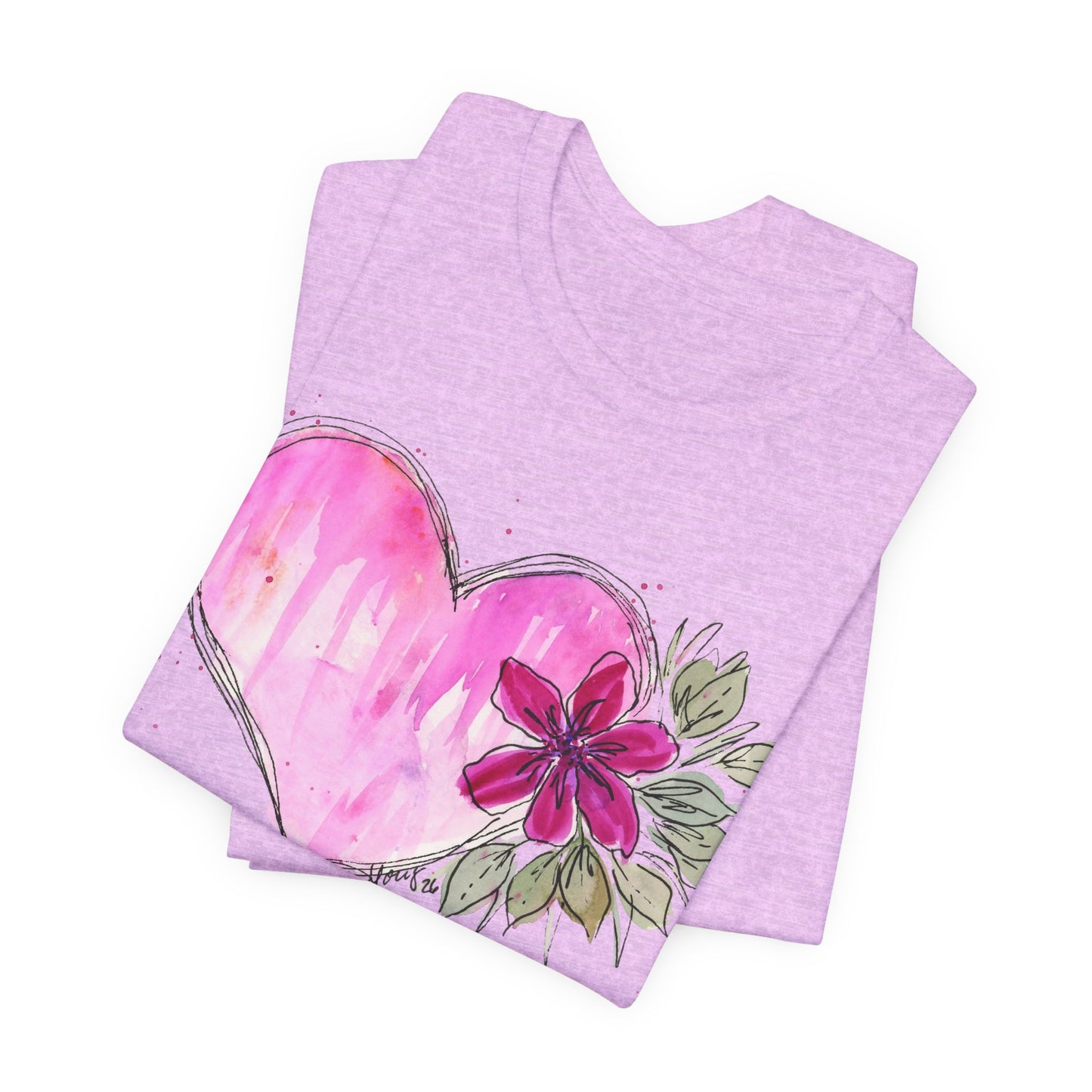 Pink Heart Flowers Jersey Short Sleeve Tee