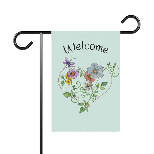 I Heart Scroll Flowers Garden & House Banner