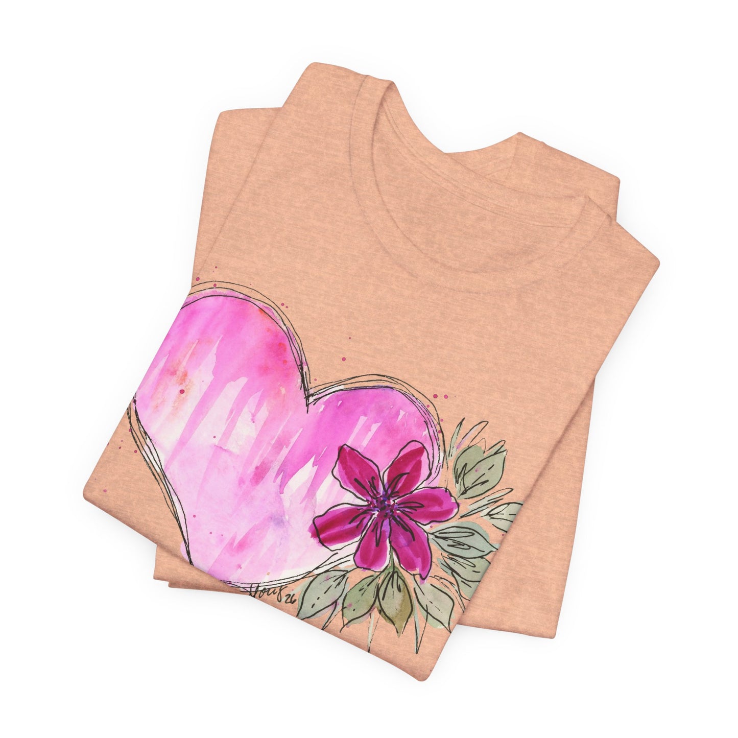 Pink Heart Flowers Jersey Short Sleeve Tee