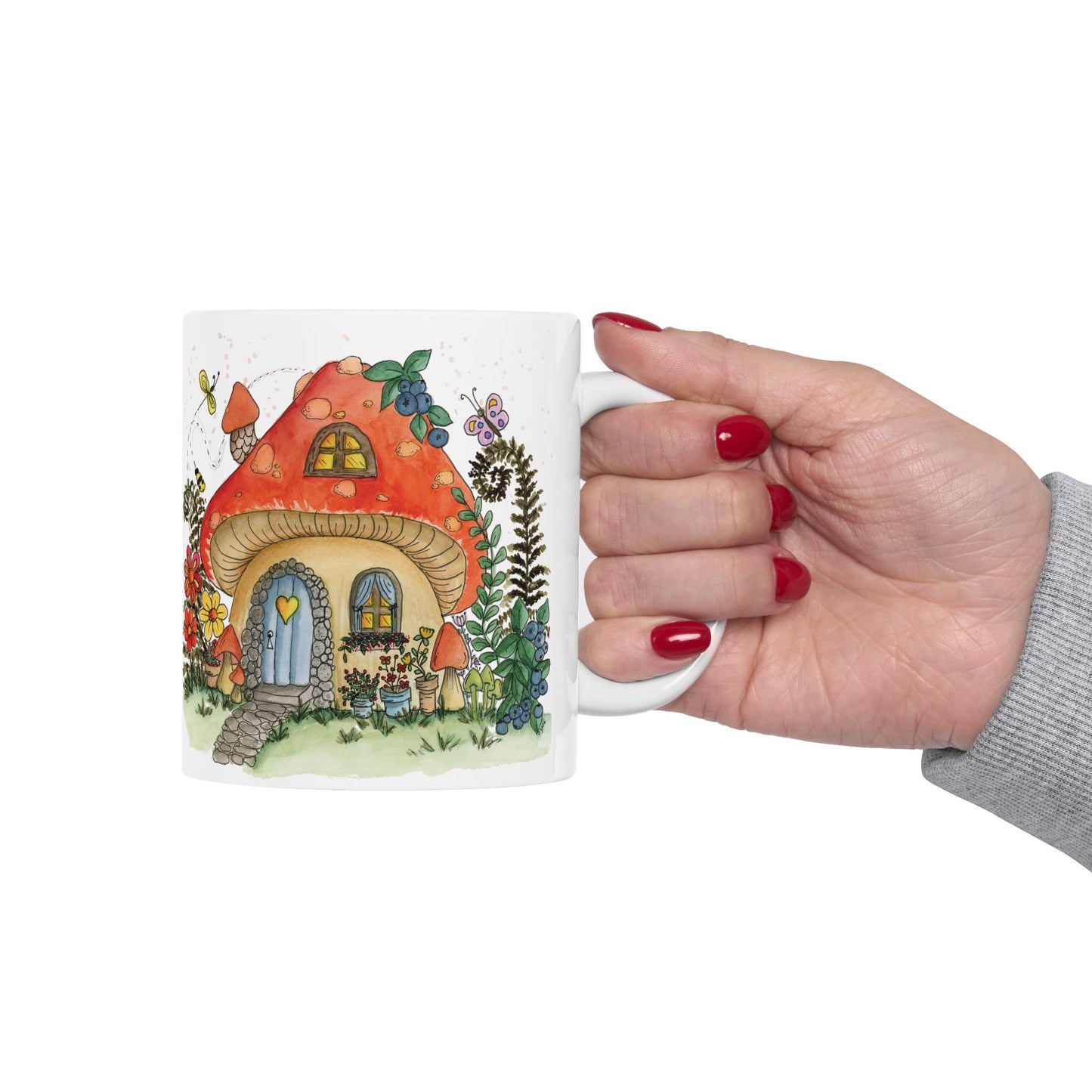 Mushroom House  Ceramic Mug, (11oz)