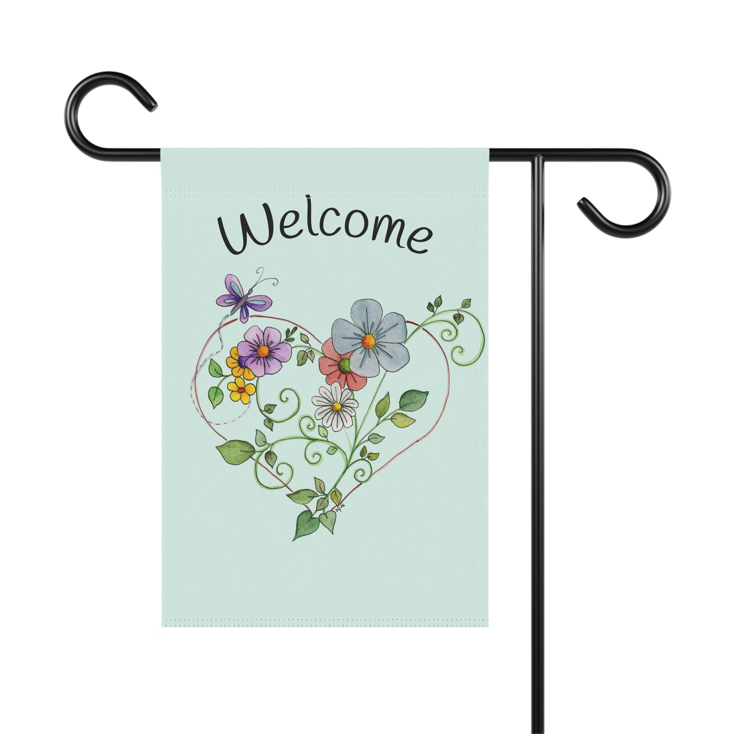 I Heart Scroll Flowers Garden & House Banner