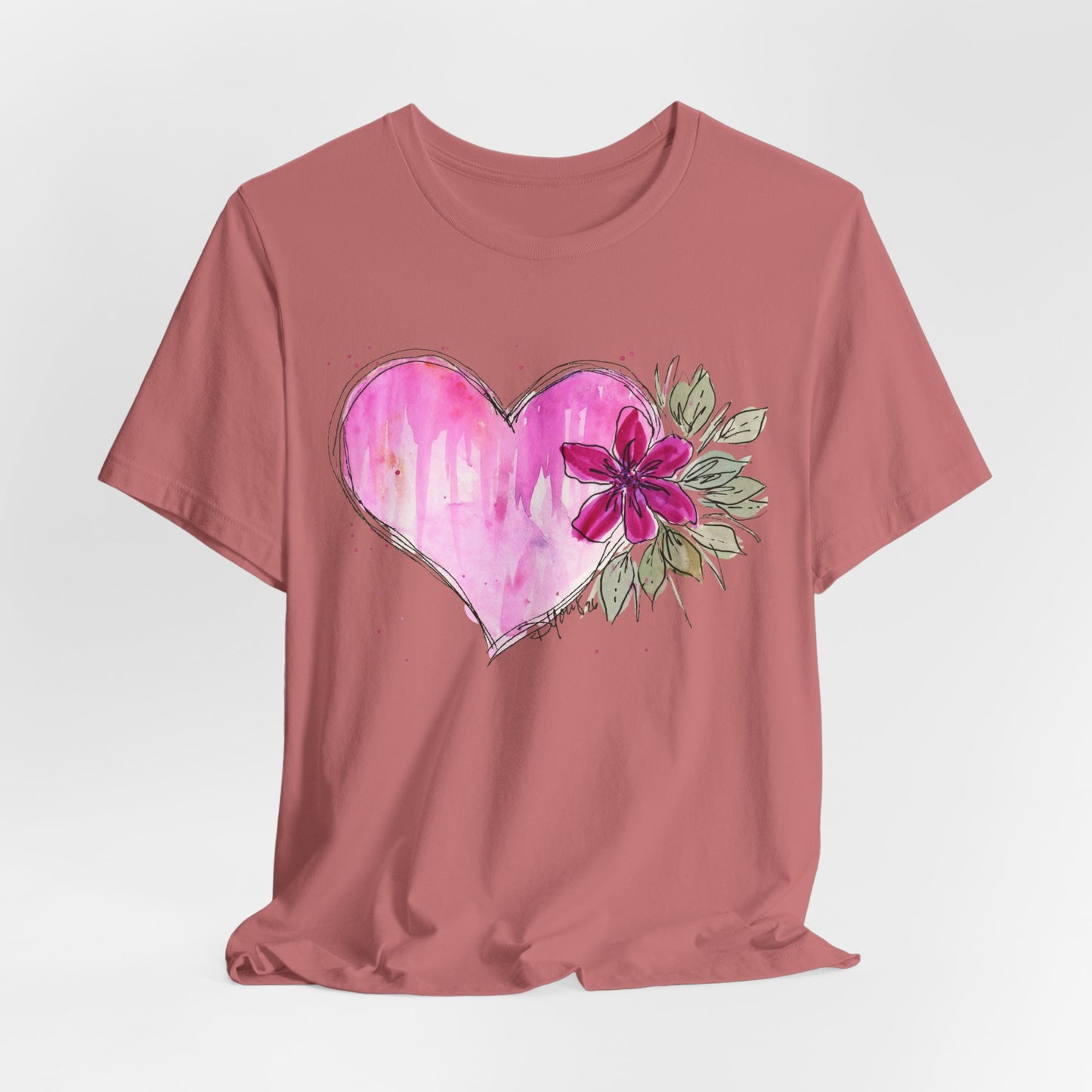 Pink Heart Flowers Jersey Short Sleeve Tee