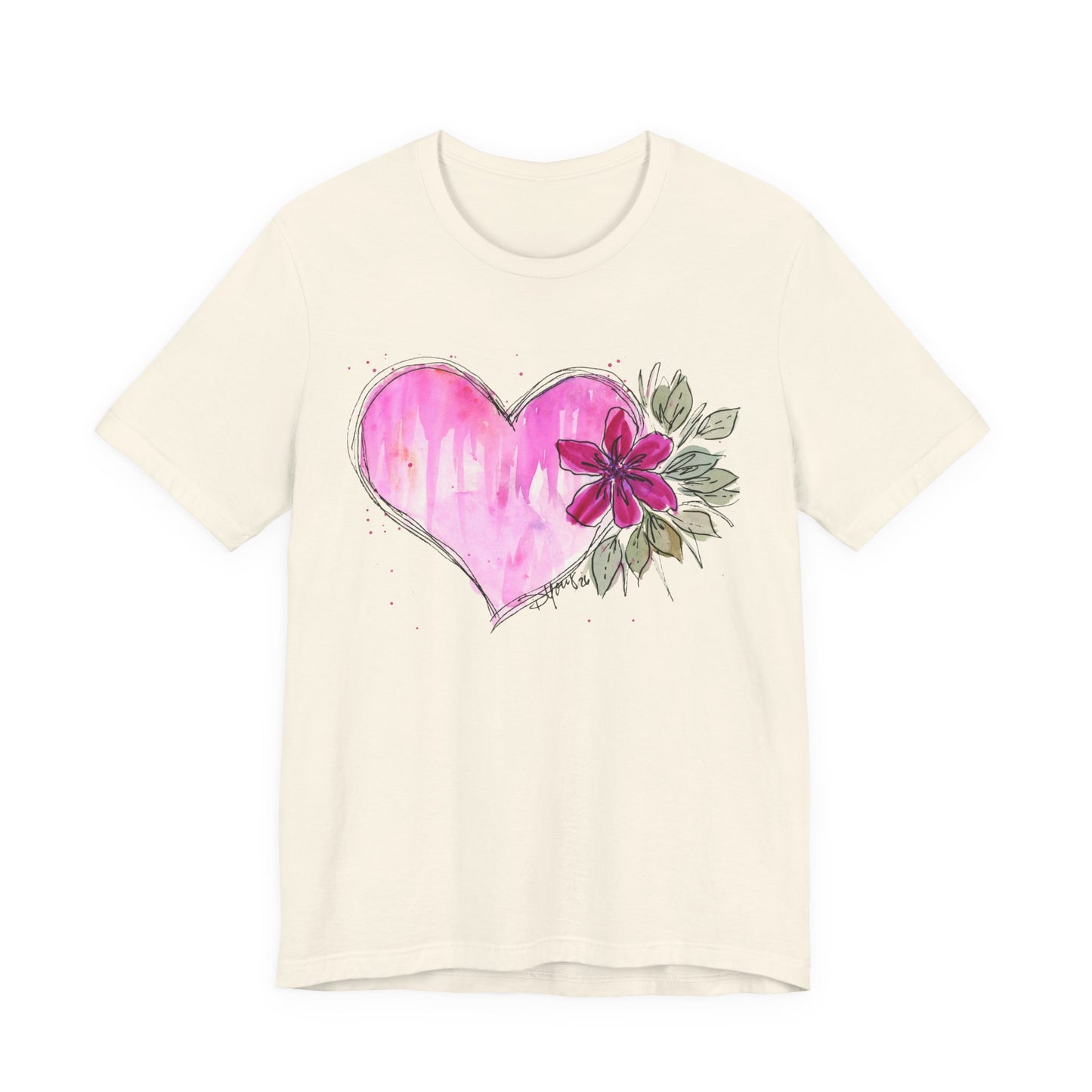 Pink Heart Flowers Jersey Short Sleeve Tee