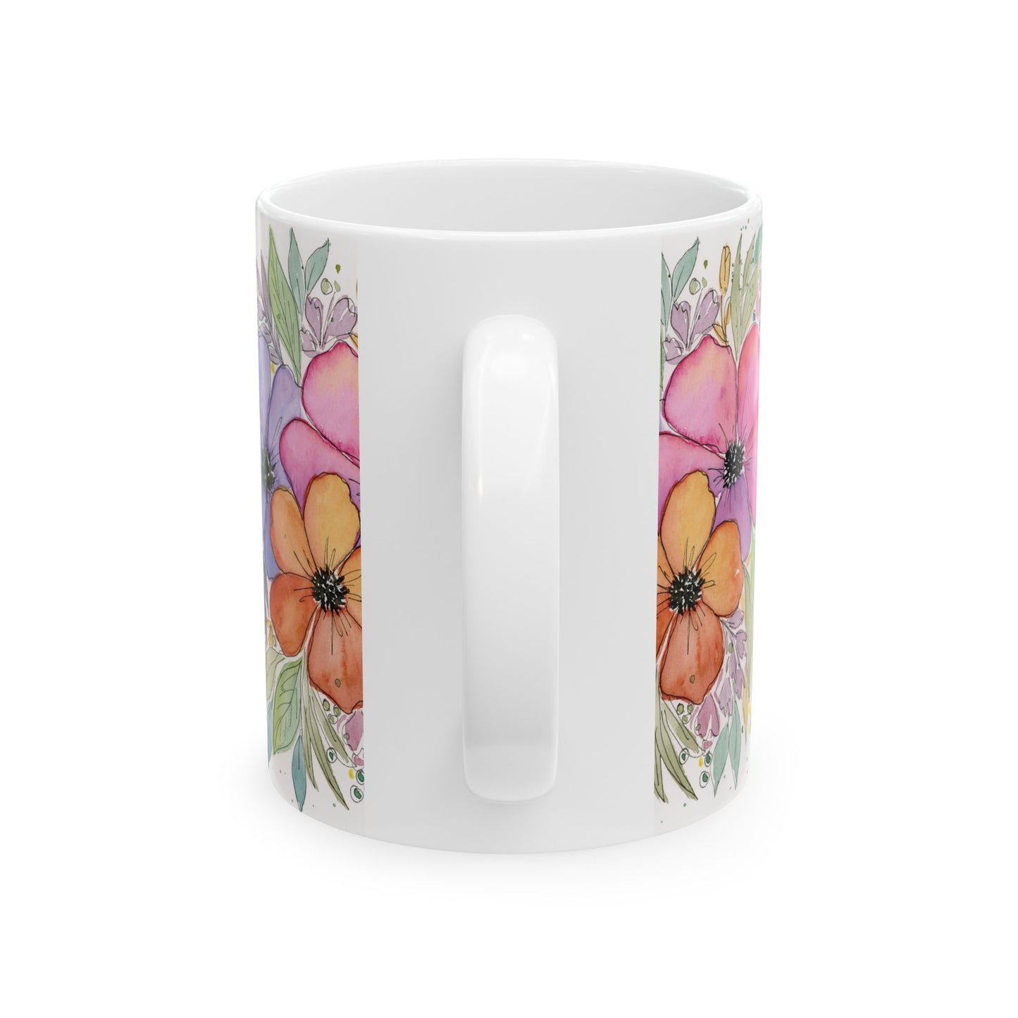 Pastel Flowers Ceramic Mug, (11oz)