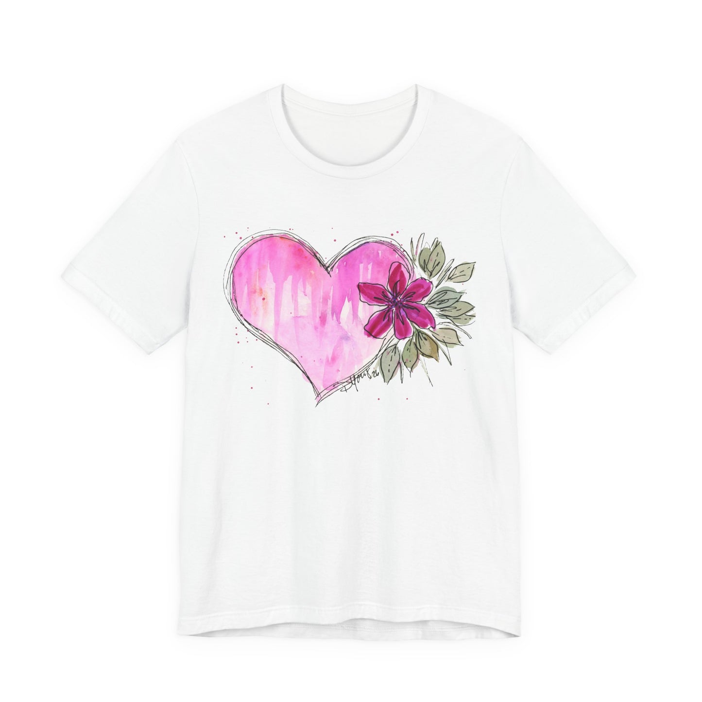 Pink Heart Flowers Jersey Short Sleeve Tee