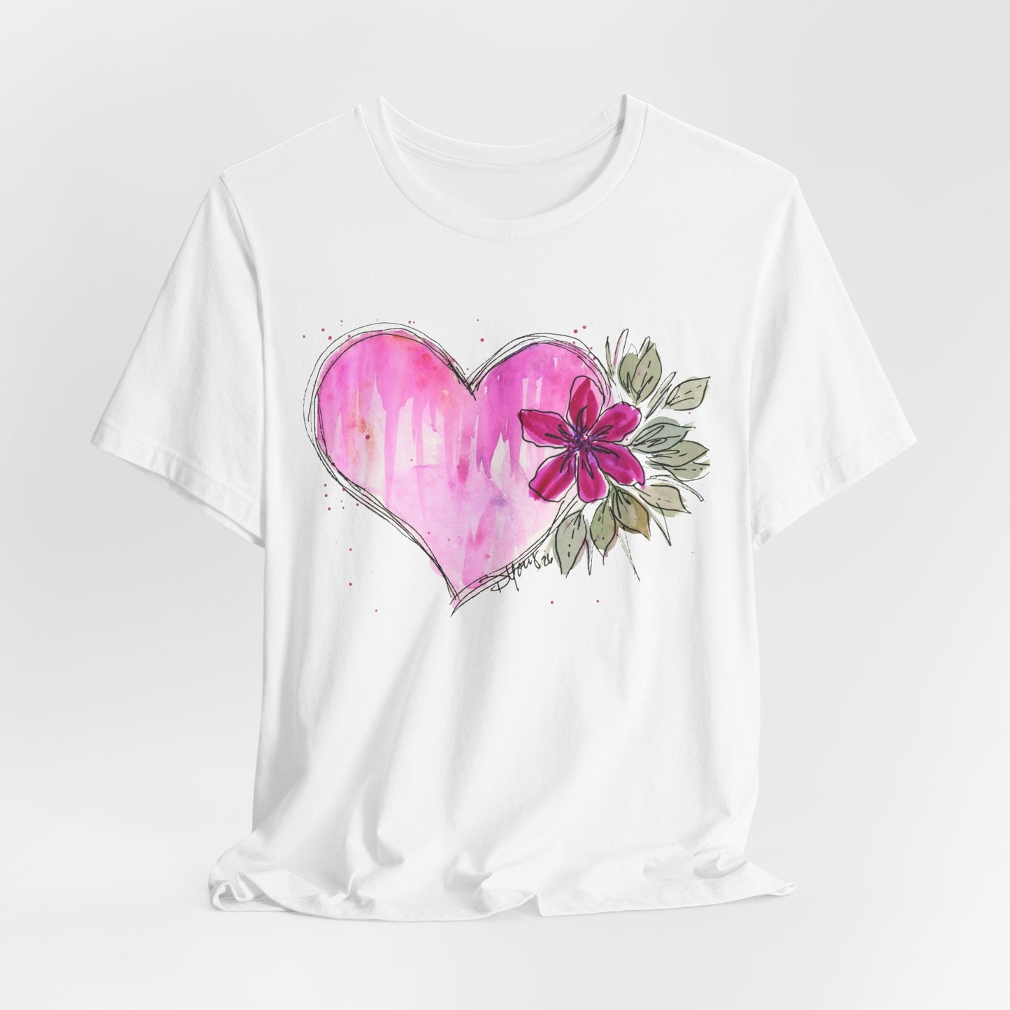 Pink Heart Flowers Jersey Short Sleeve Tee