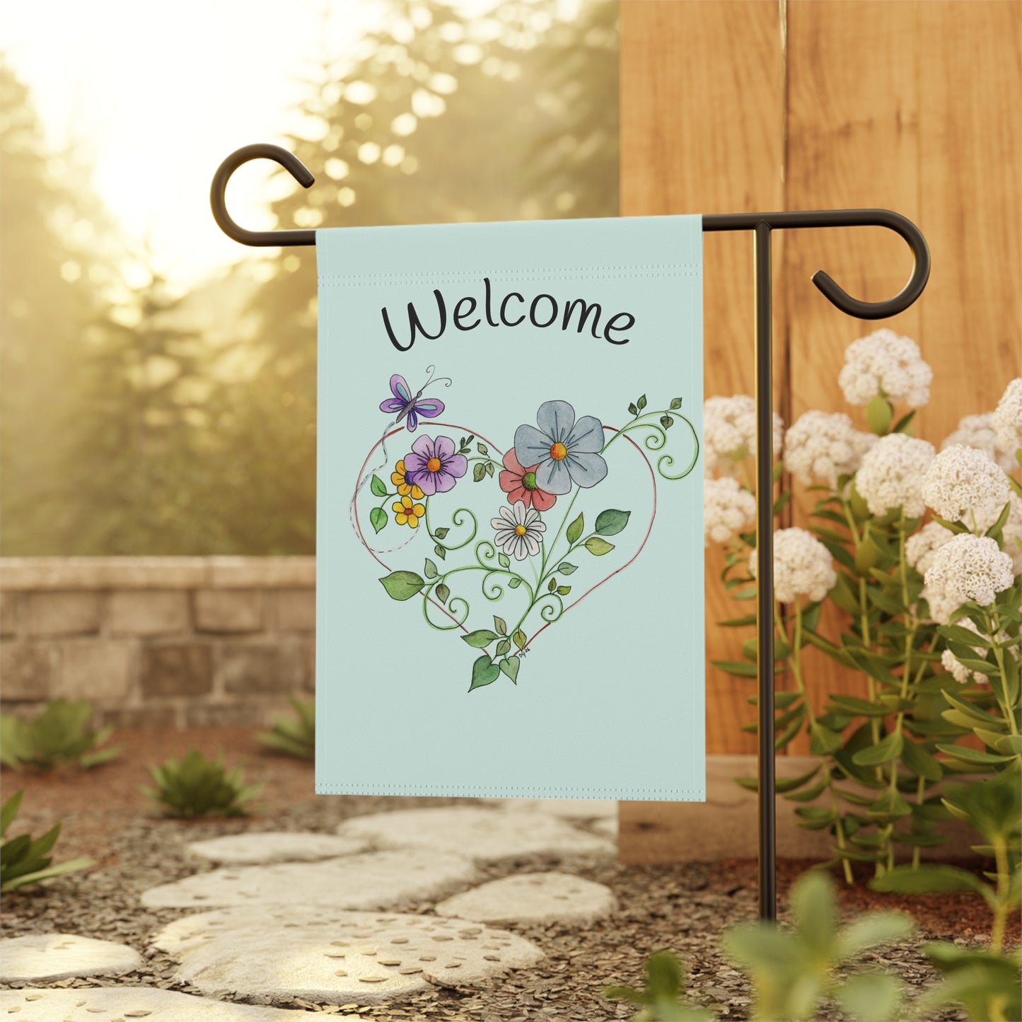 I Heart Scroll Flowers Garden & House Banner