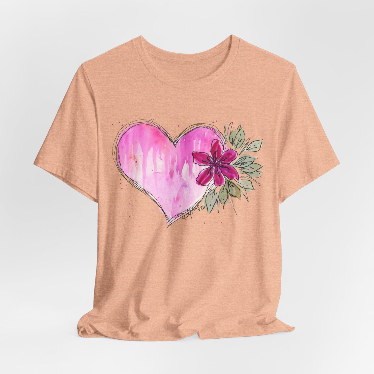 Pink Heart Flowers Jersey Short Sleeve Tee