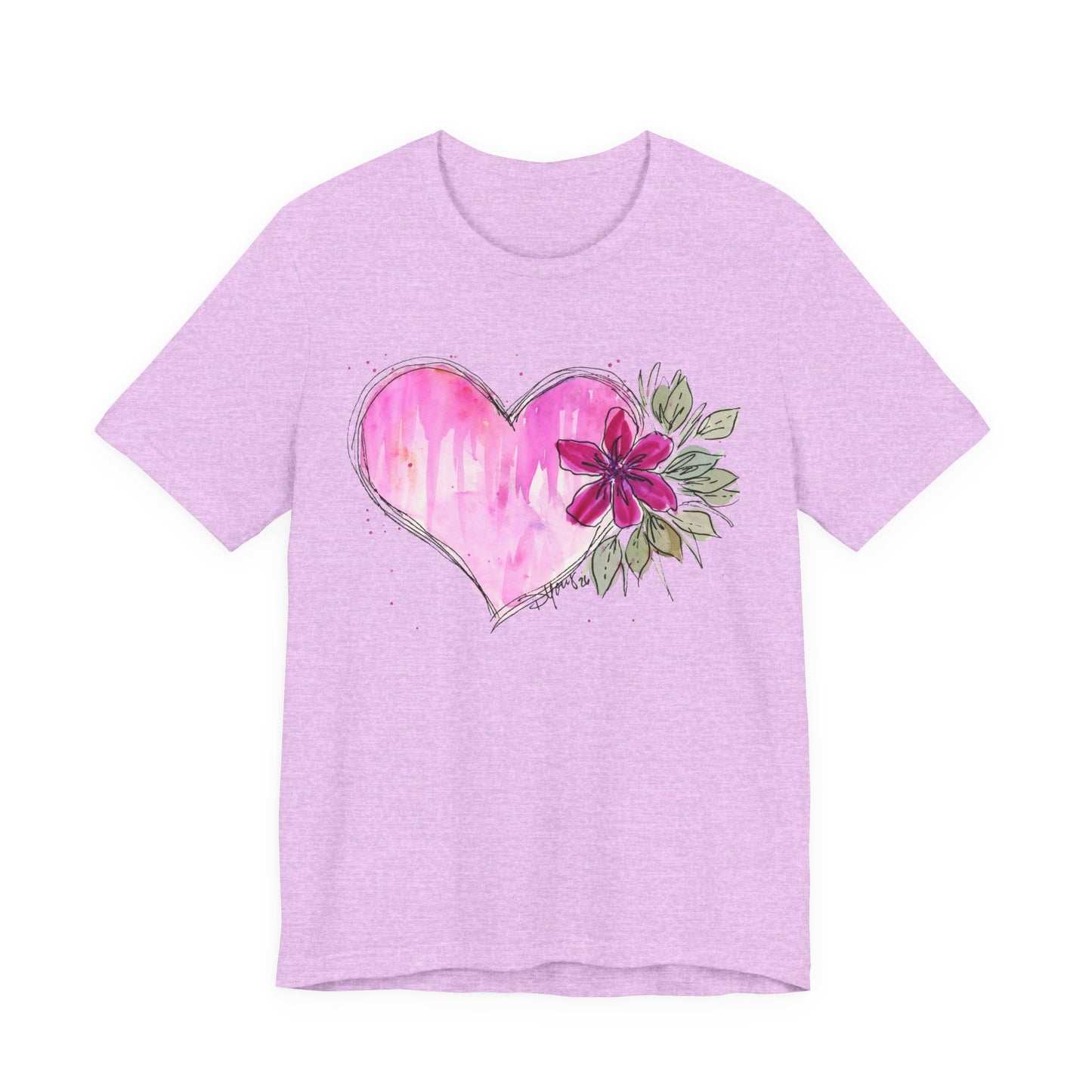 Pink Heart Flowers Jersey Short Sleeve Tee