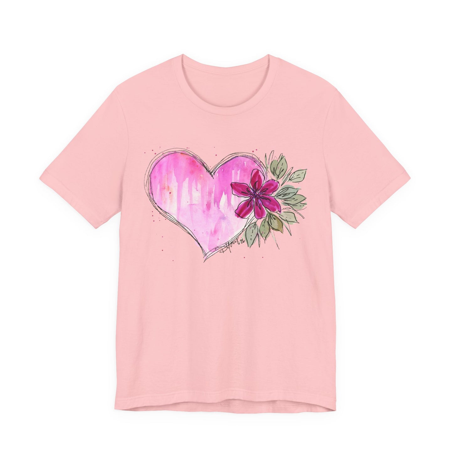 Pink Heart Flowers Jersey Short Sleeve Tee