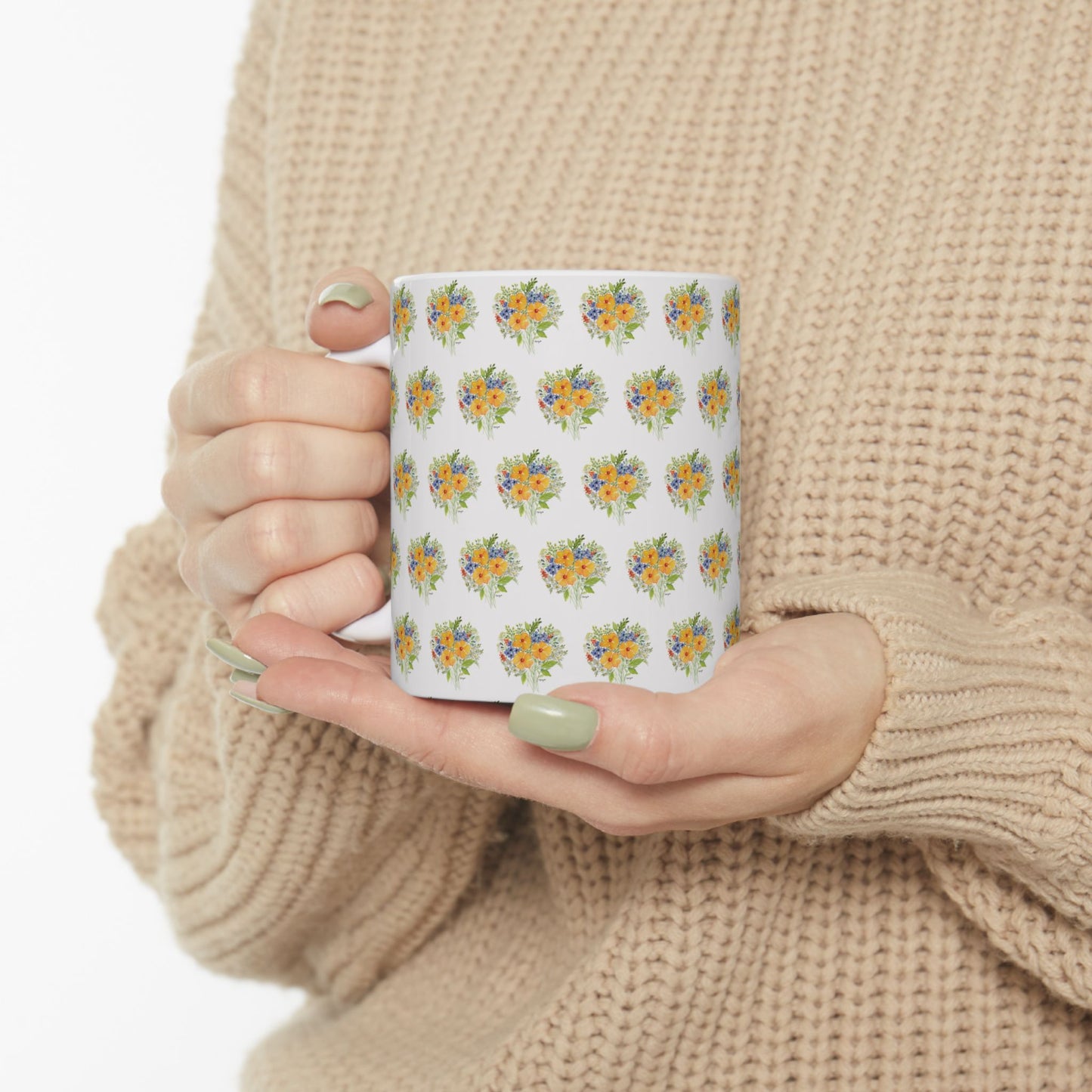 Flowers Ceramic Mug, (11oz)