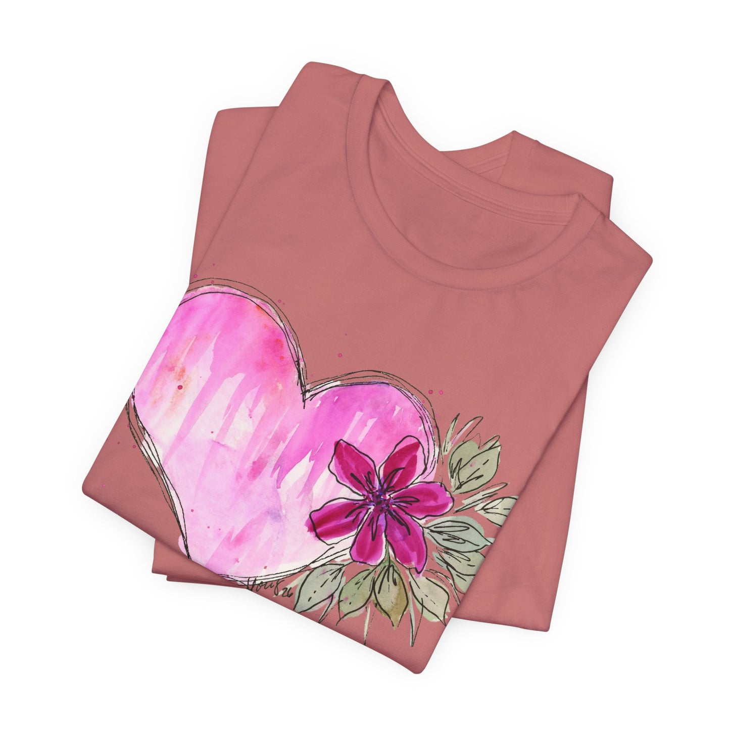 Pink Heart Flowers Jersey Short Sleeve Tee