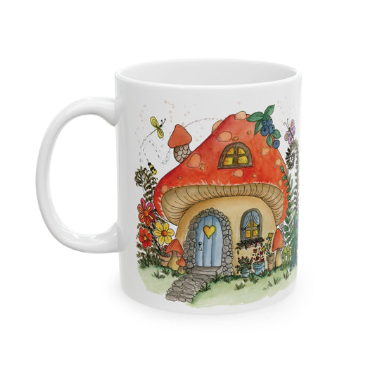 Mushroom House  Ceramic Mug, (11oz)