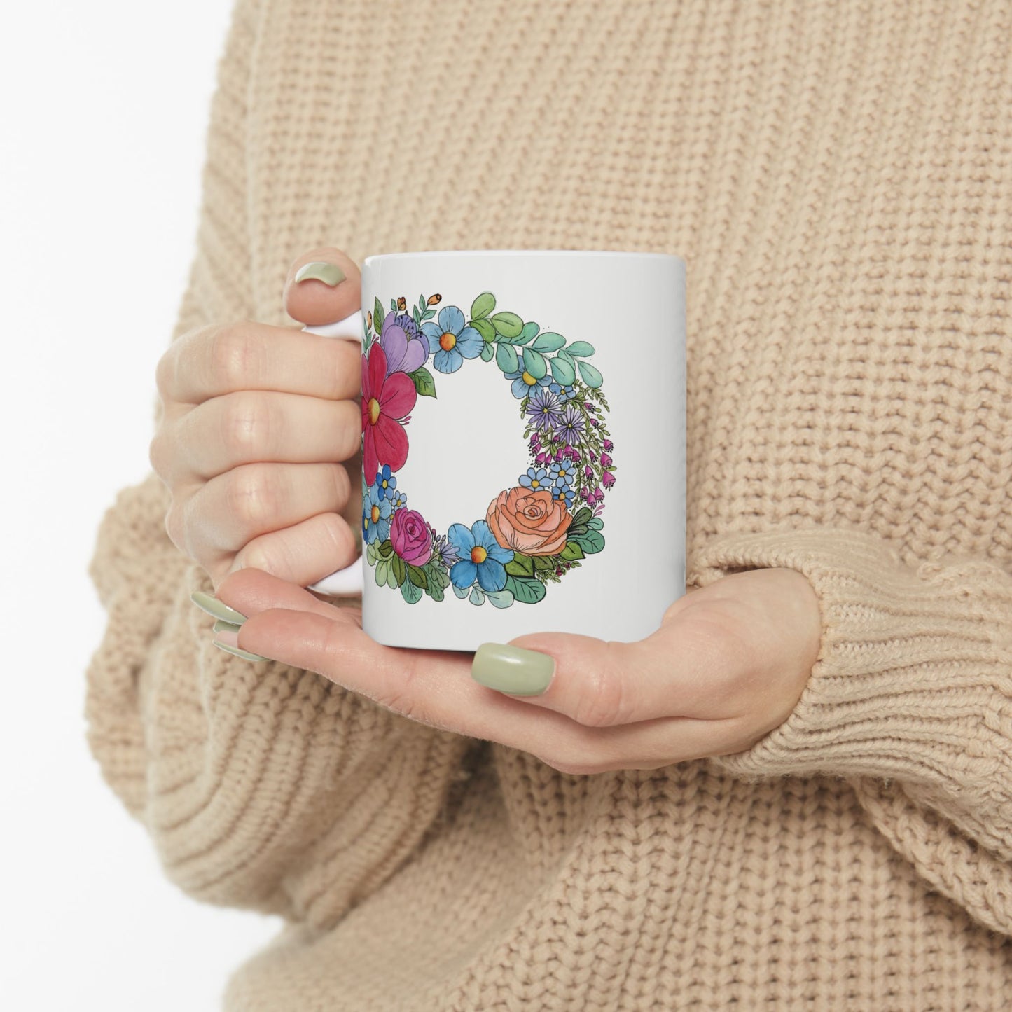 I Heart Flowers Wreath Ceramic Mug, (11oz)