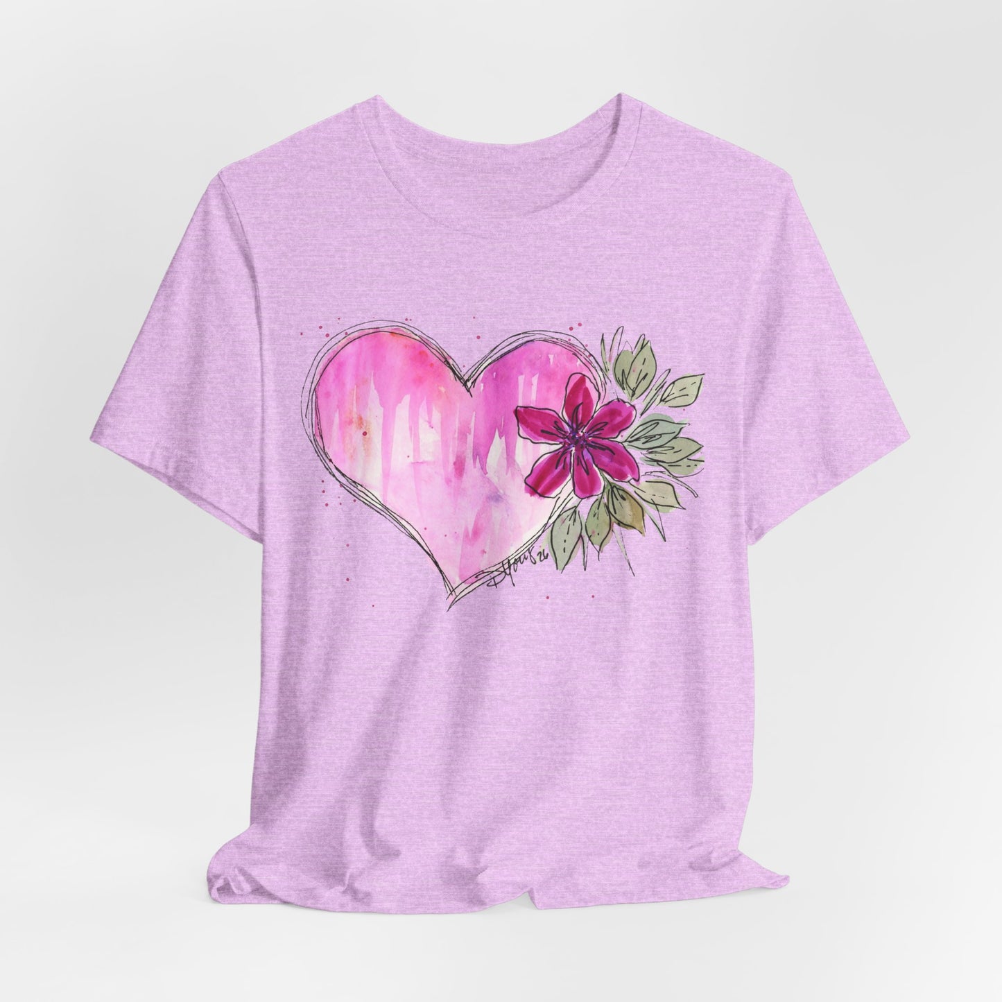 Pink Heart Flowers Jersey Short Sleeve Tee