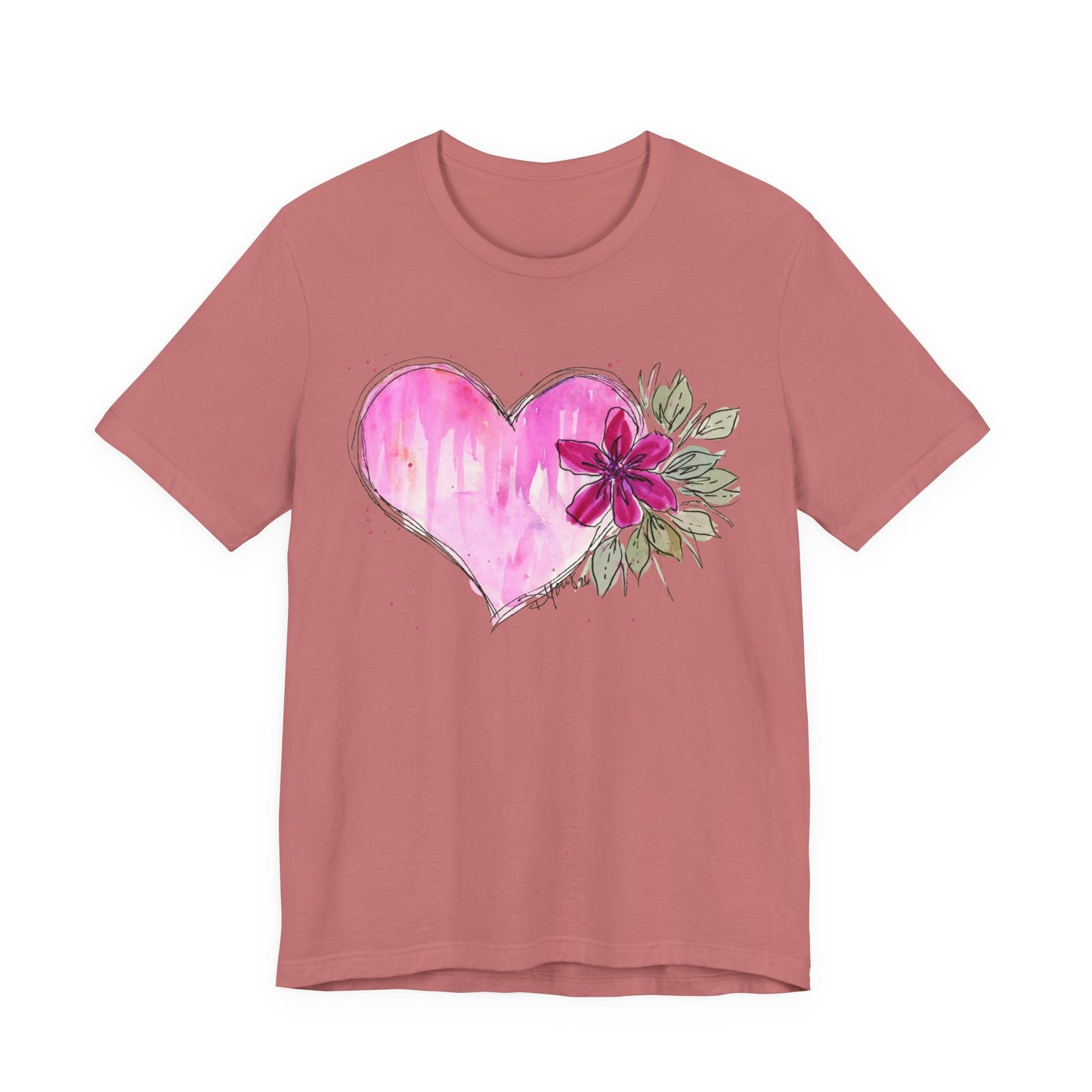 Pink Heart Flowers Jersey Short Sleeve Tee