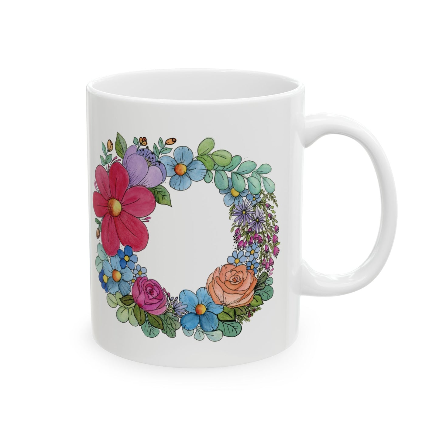 I Heart Flowers Wreath Ceramic Mug, (11oz)