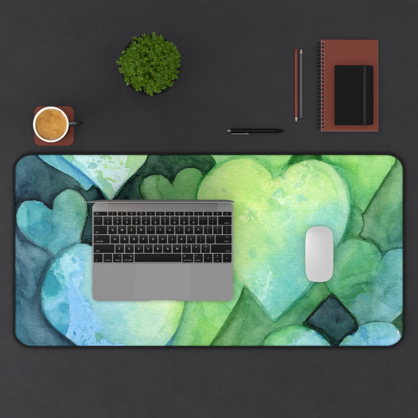 Blue and Green Hearts Desk Mat