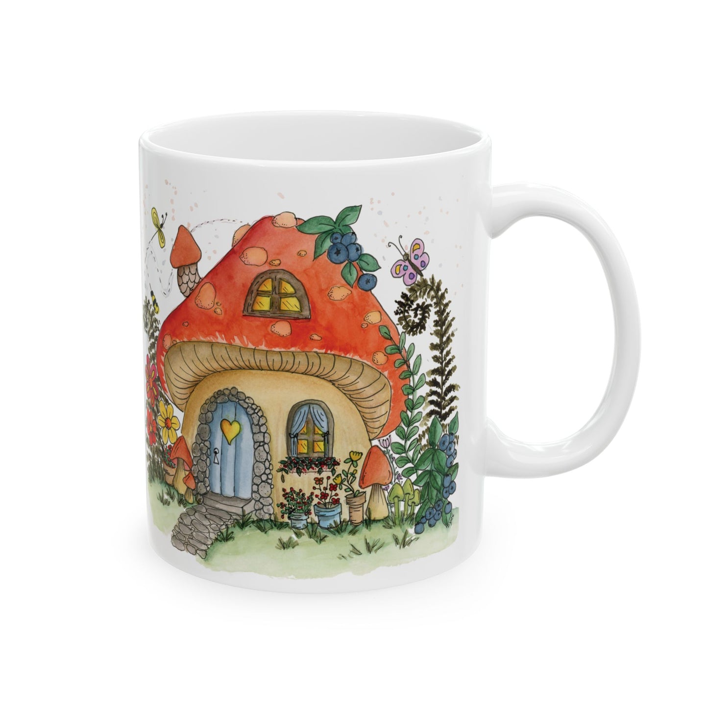 Mushroom House  Ceramic Mug, (11oz)