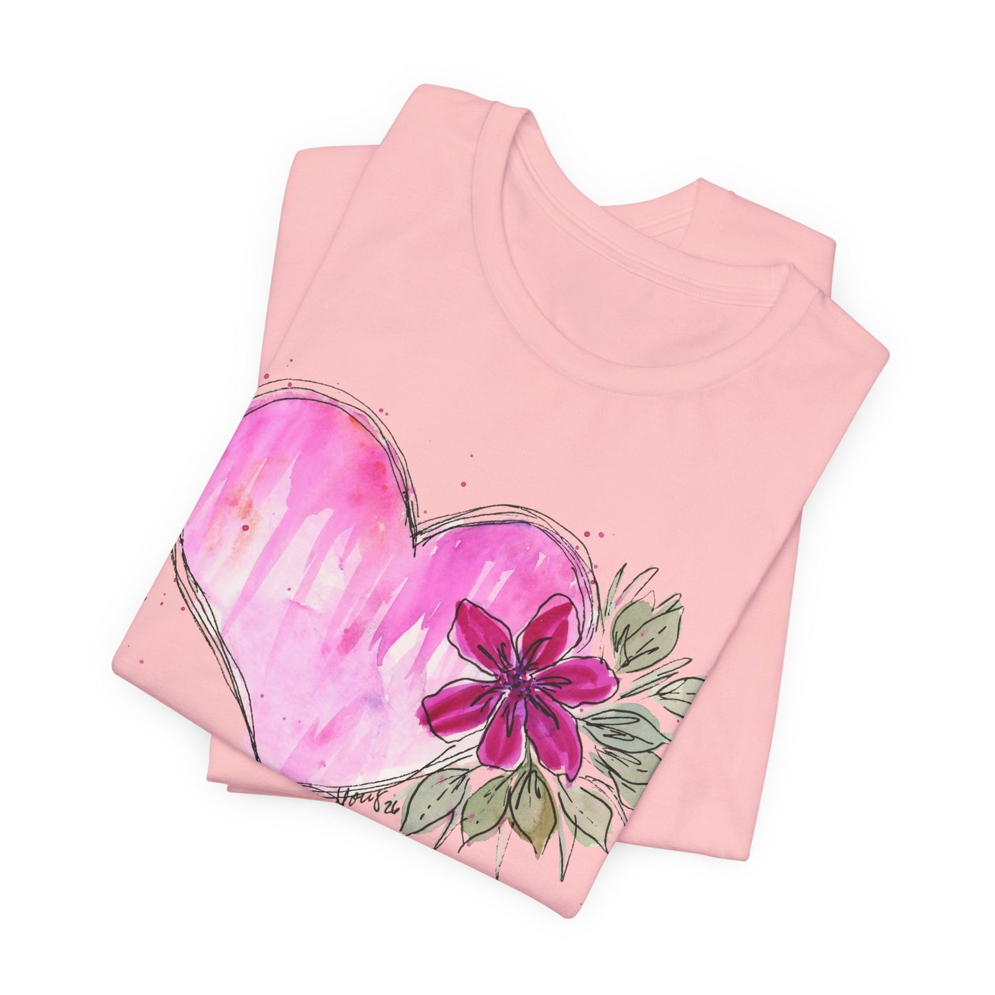 Pink Heart Flowers Jersey Short Sleeve Tee