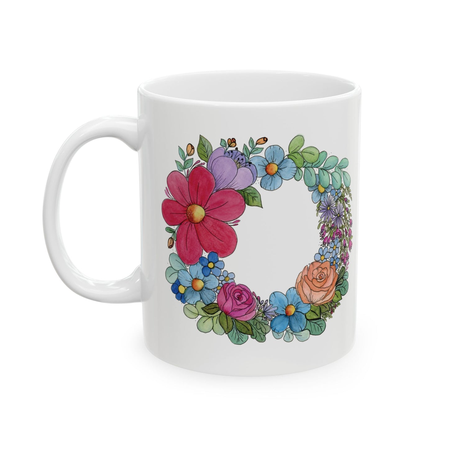 I Heart Flowers Wreath Ceramic Mug, (11oz)