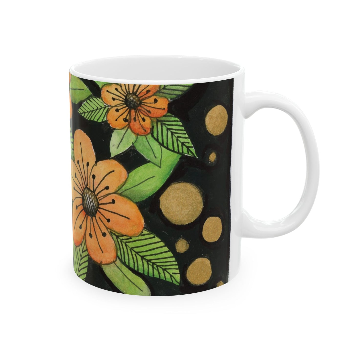 Orange Flower Ceramic Mug, (11oz)
