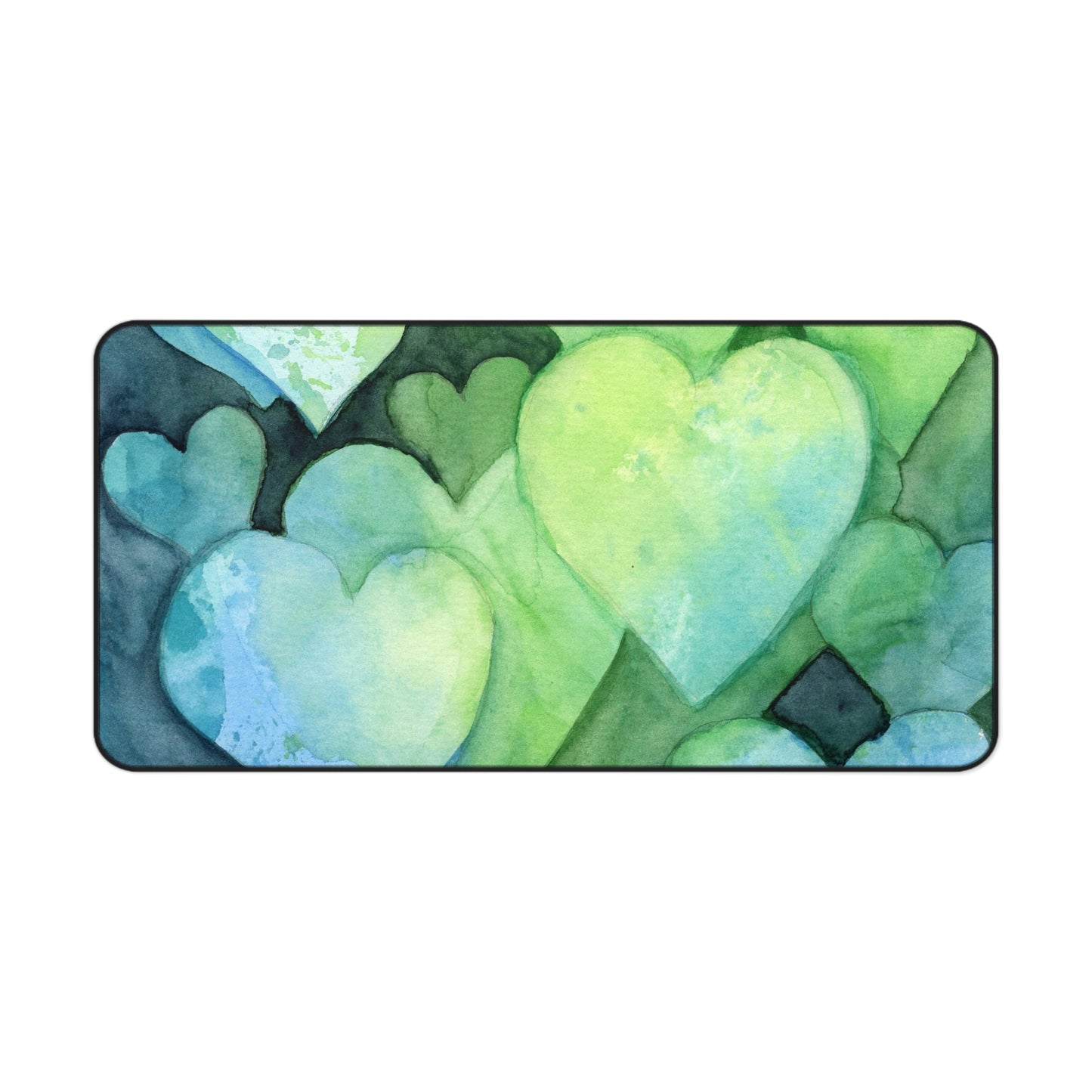 Blue and Green Hearts Desk Mat