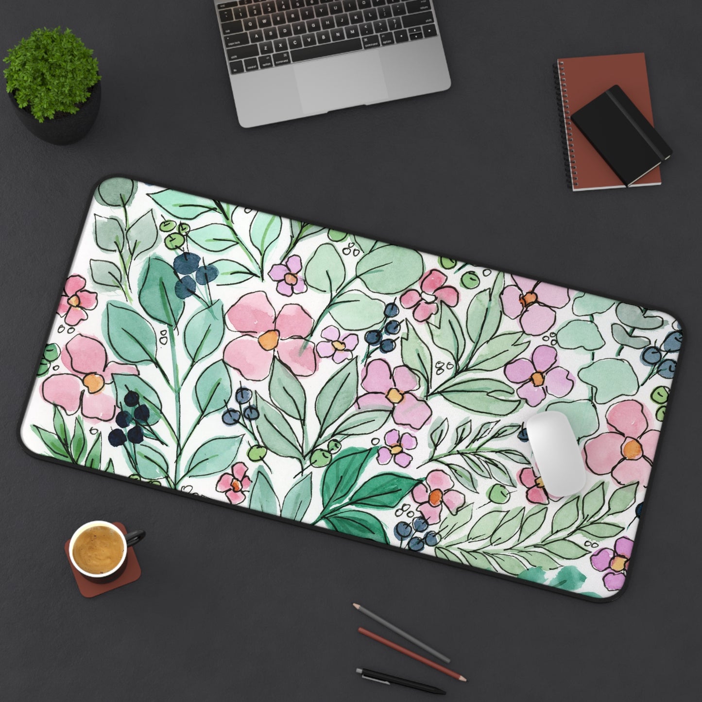 Pink Flowers Desk Mat
