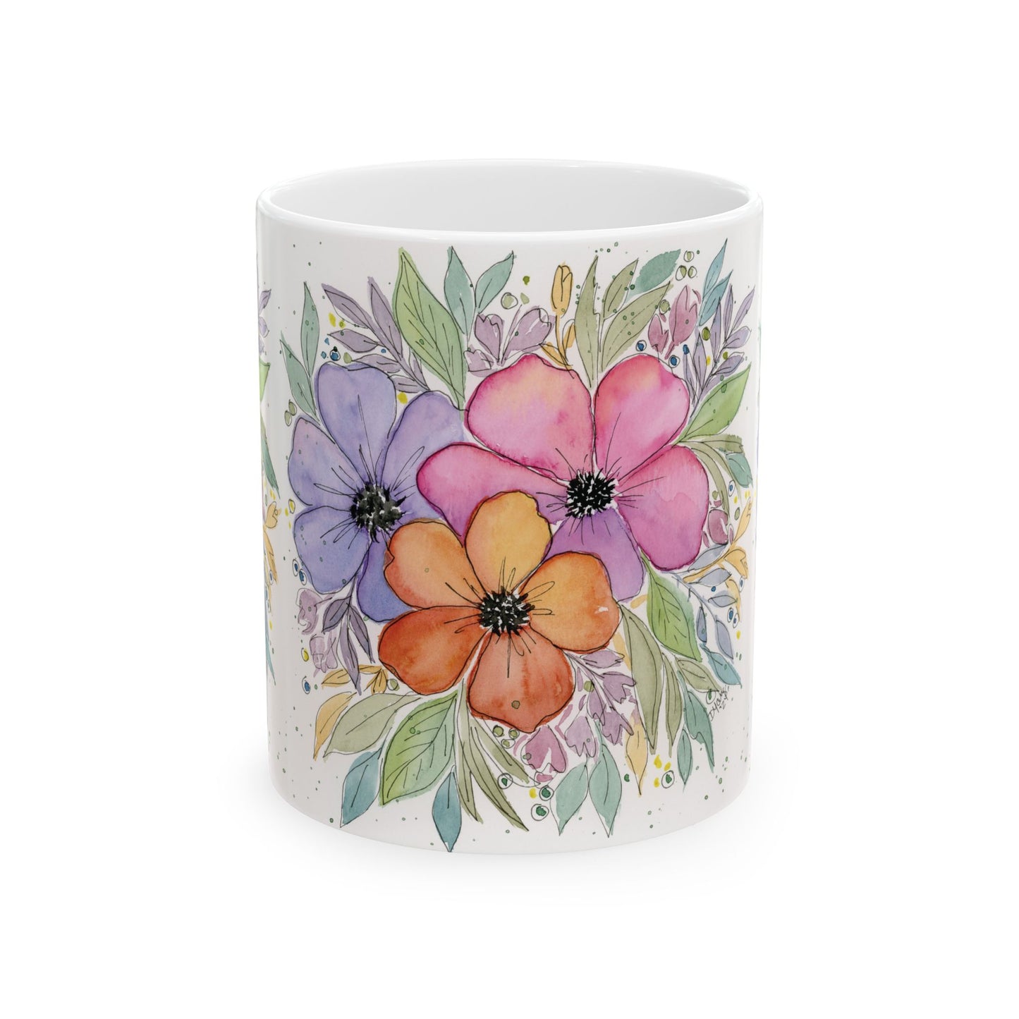 Pastel Flowers Ceramic Mug, (11oz)
