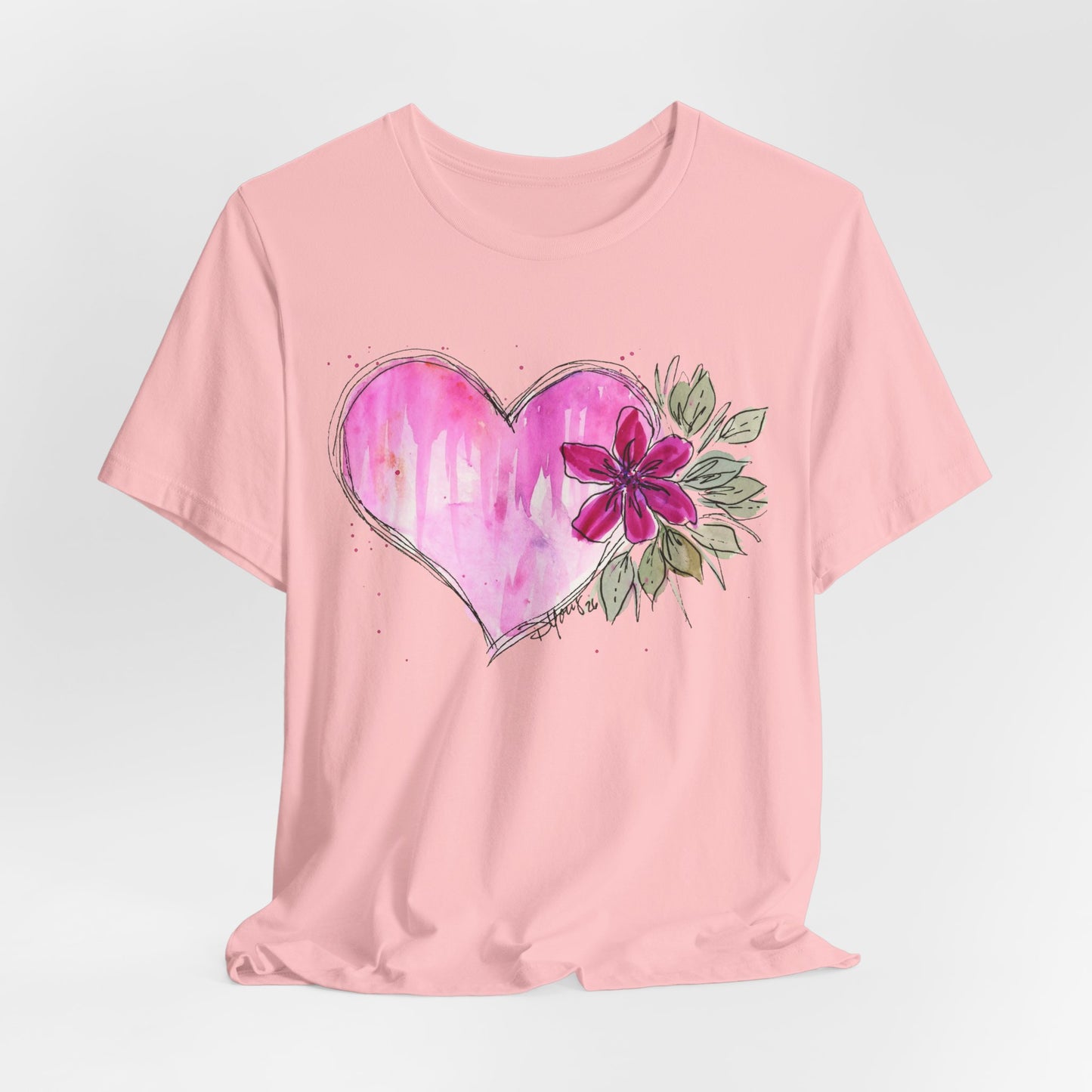 Pink Heart Flowers Jersey Short Sleeve Tee