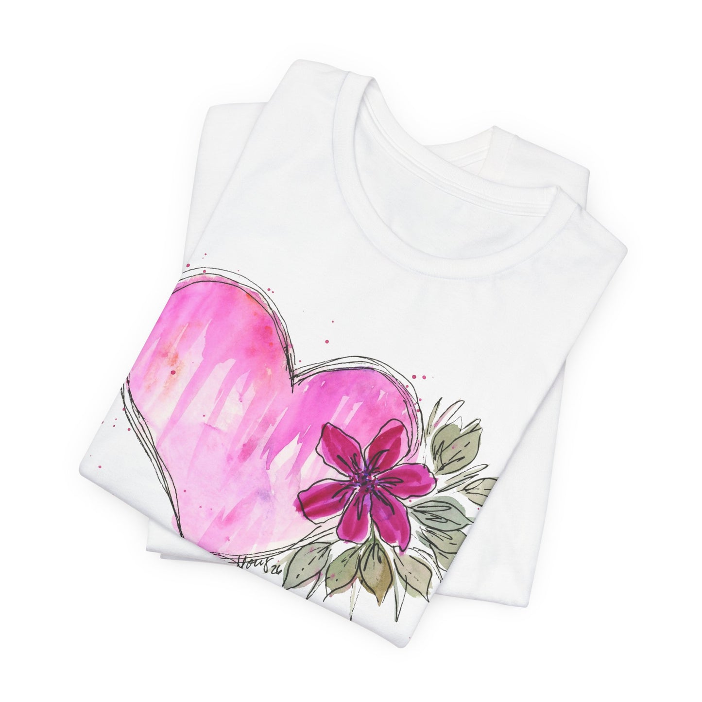 Pink Heart Flowers Jersey Short Sleeve Tee