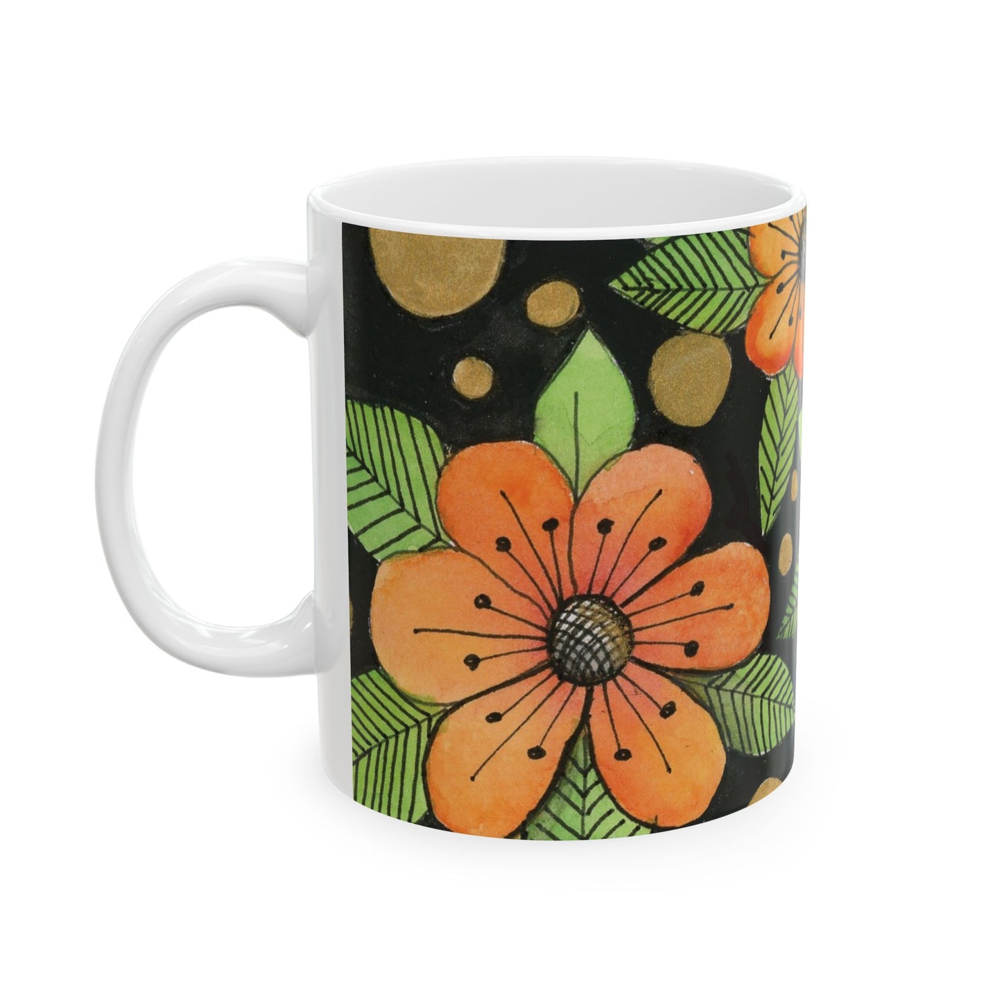 Orange Flower Ceramic Mug, (11oz)